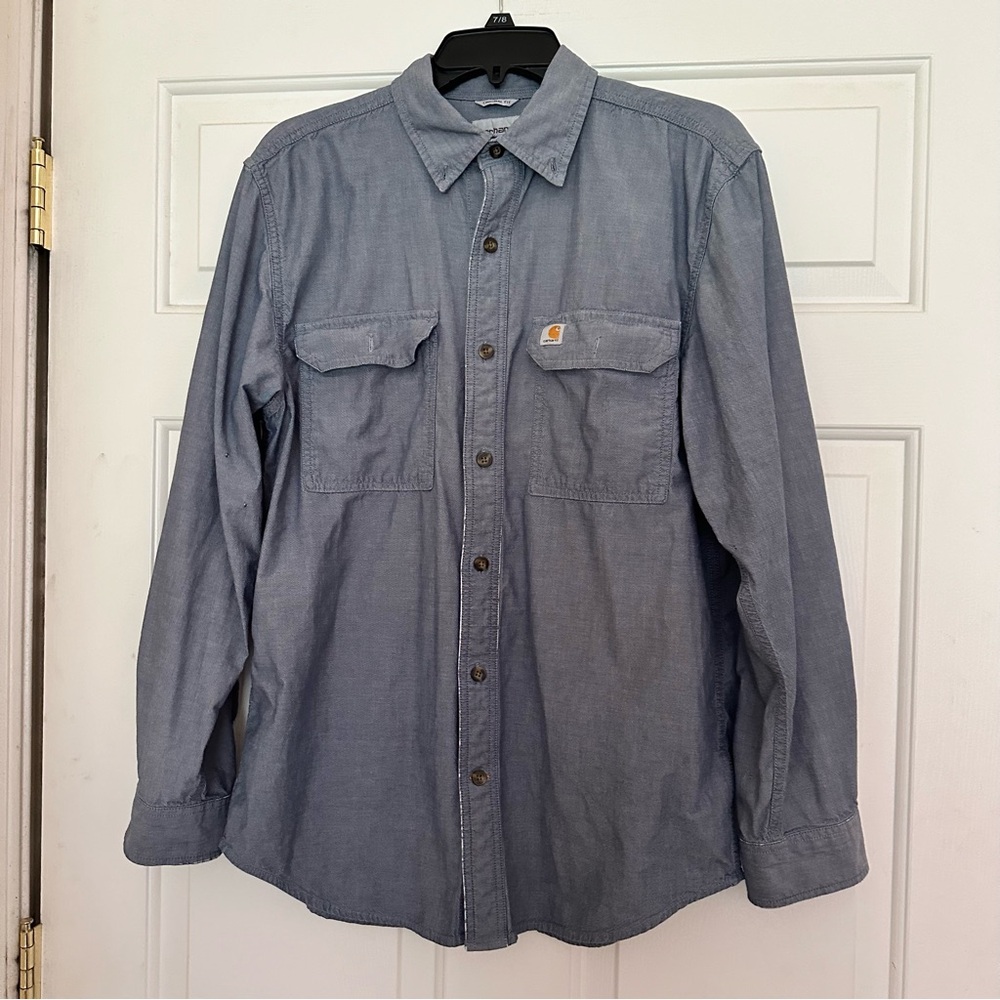 Carhartt Men’s Blue Chambray Long Sleeve Button Down Shirt Medium Original Fit